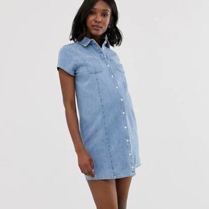 ASOS Soft Denim Short Sleeve Maternity Shirt Dress